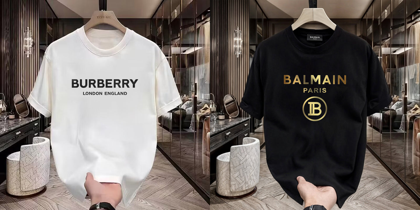 Men's Premium Selling T-Shirt (BD-BURBERRY LE +Balmain Gold)