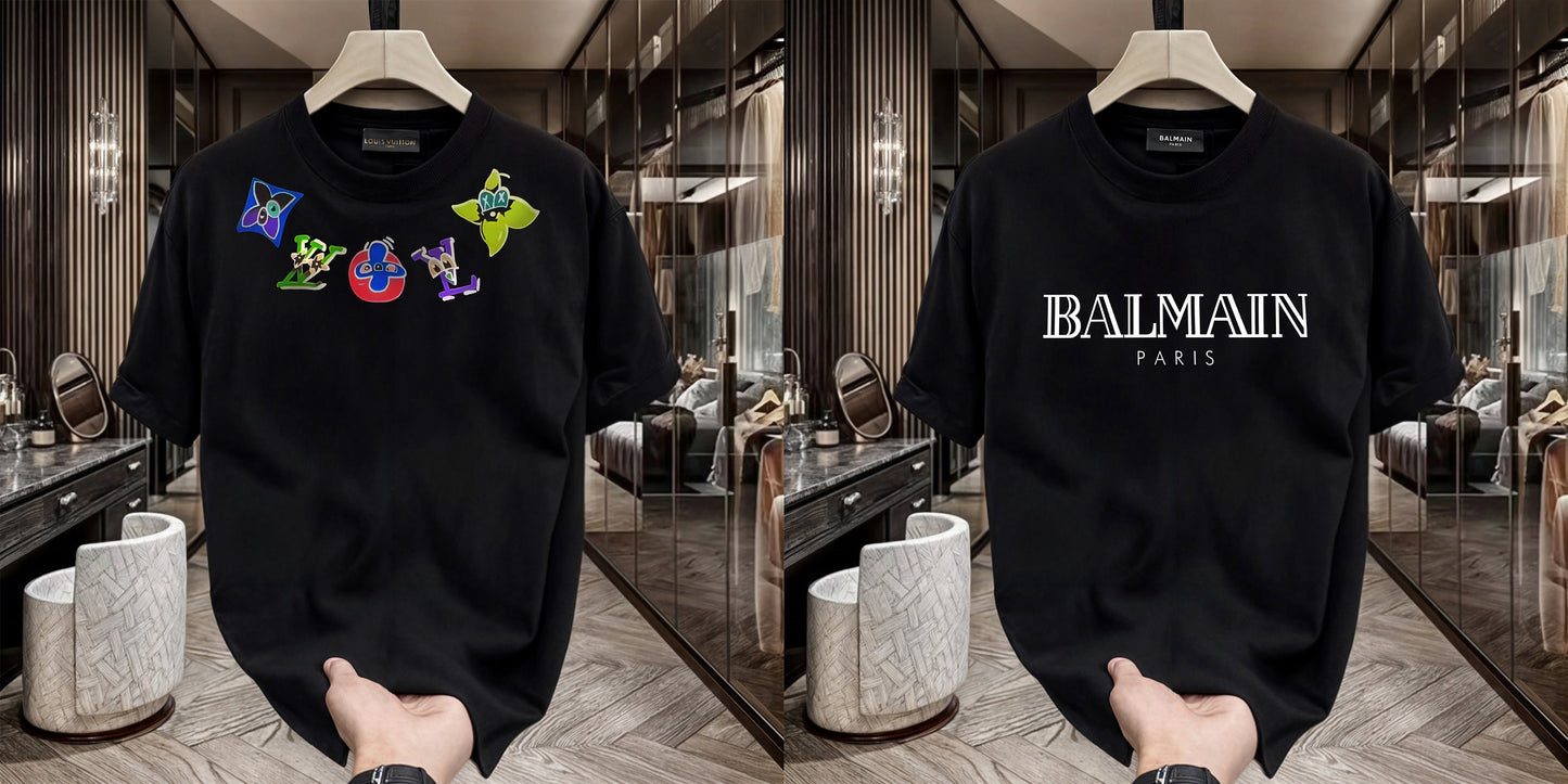 Men's Premium Selling T-Shirt (BD-LV Multi +Balmain White)