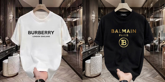 Men's Premium Selling T-Shirt (BD-BURBERRY LE +Balmain Gold)