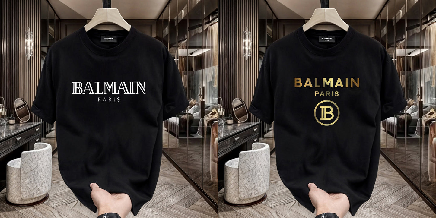Men's Premium Selling T-Shirts (BD-BALMAIN WHITE+BALMAIN GOLD)