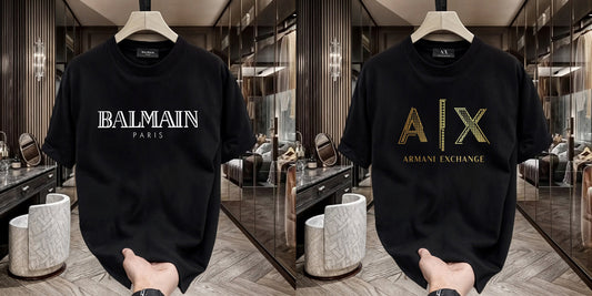 Men's Premium Selling T-Shirts (BD-BALMAIN WHITE+AX GOLD)