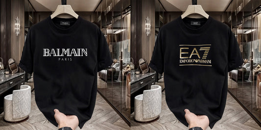 Men's Premium Selling T-Shirts (BD-BALMAIN WHITE+EA7)