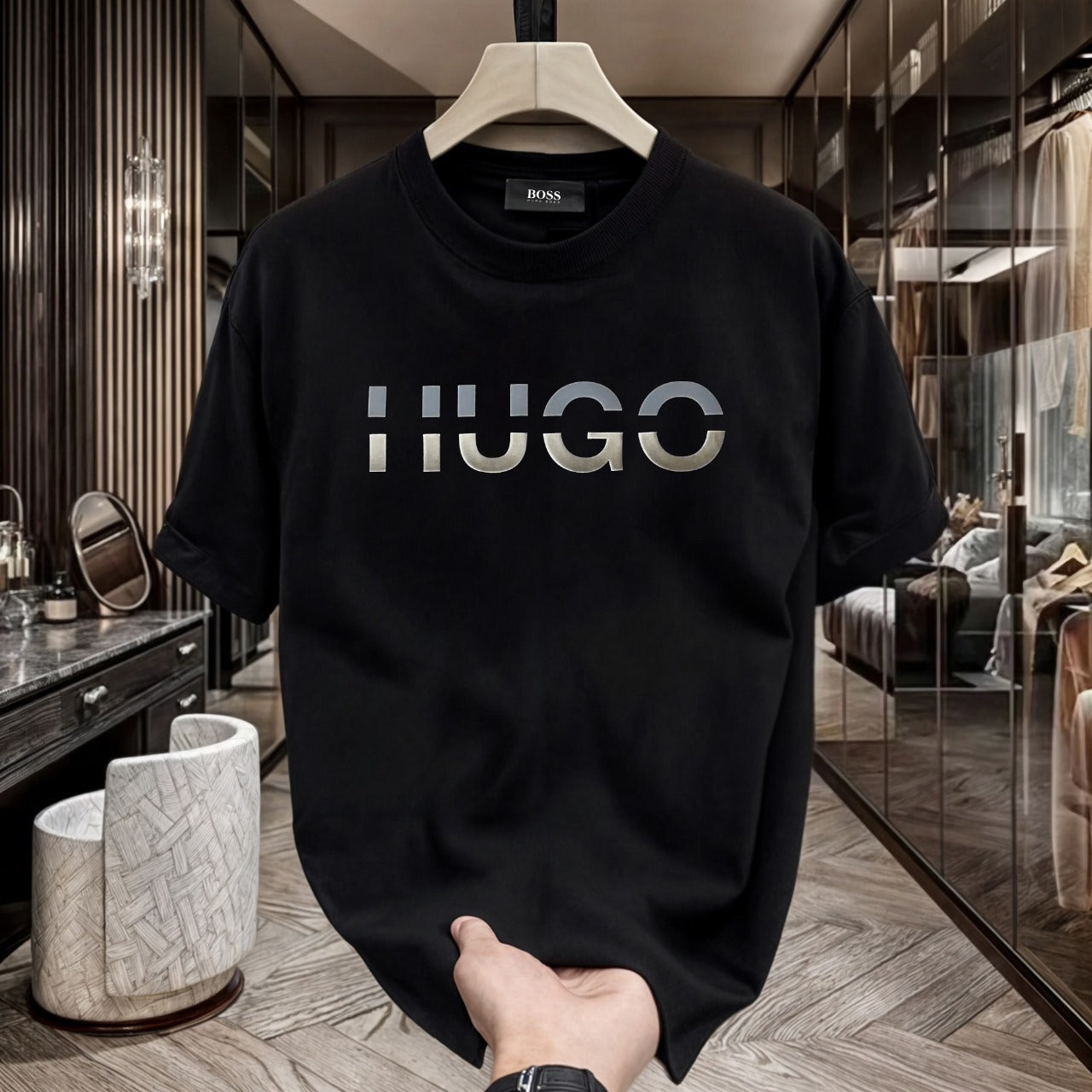 Men's Premium Selling T-Shirts (BD-SMALL AX BLACK+HUGO SILVER)